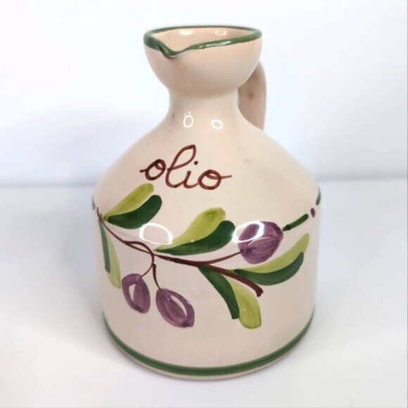 Vintage Ceramiche Saldarelli Olive Oil Bottle Double Handle Italian Folk Pottery
